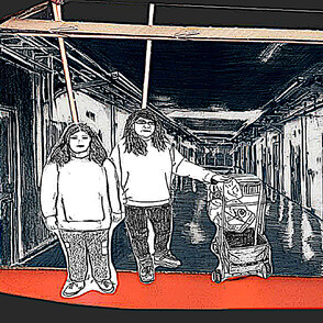 Gefängnisszene in einem Stabpuppentheater