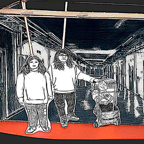 Gefängnisszene in einem Stabpuppentheater